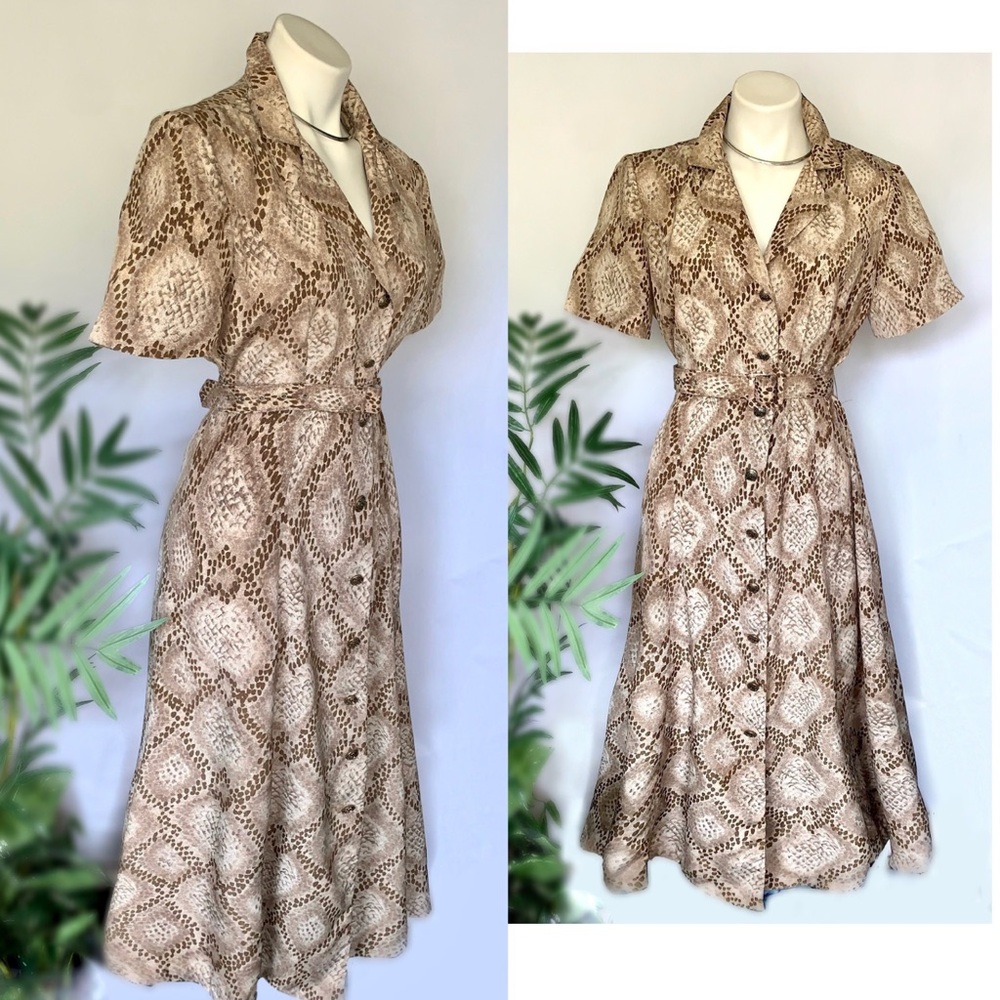 v i n t a g e :: Snake Animal Print Belted Shirt Dress